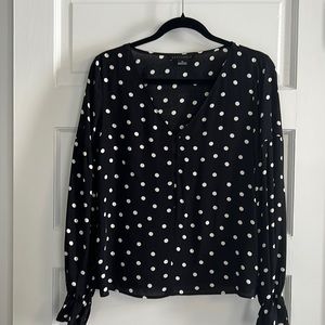 Sanctuary blouse. Black with white polka dots.